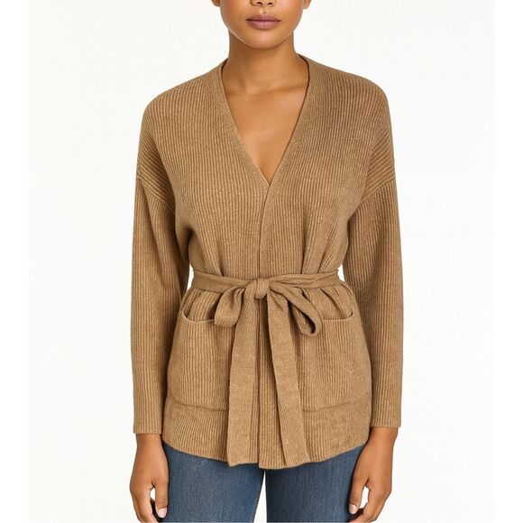 N. Peal 100% Cashmere Ribbed Belted Long Sleeve Cardigan Sweater - Picture 1 of 10